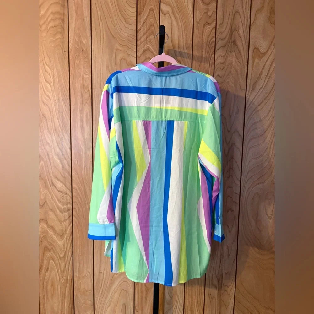 Davi & Dani Striped Button Front Tunic Top Cover Up - Picture 3 of 3